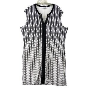 Calvin Klein Dress Womens Sz 20W Black White Geometric Faux Leather Trim Dress‎